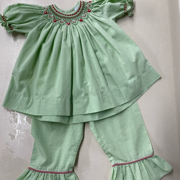 Remember Nguyen Other - Remember Nguyen green and white check Christmas smock 2T